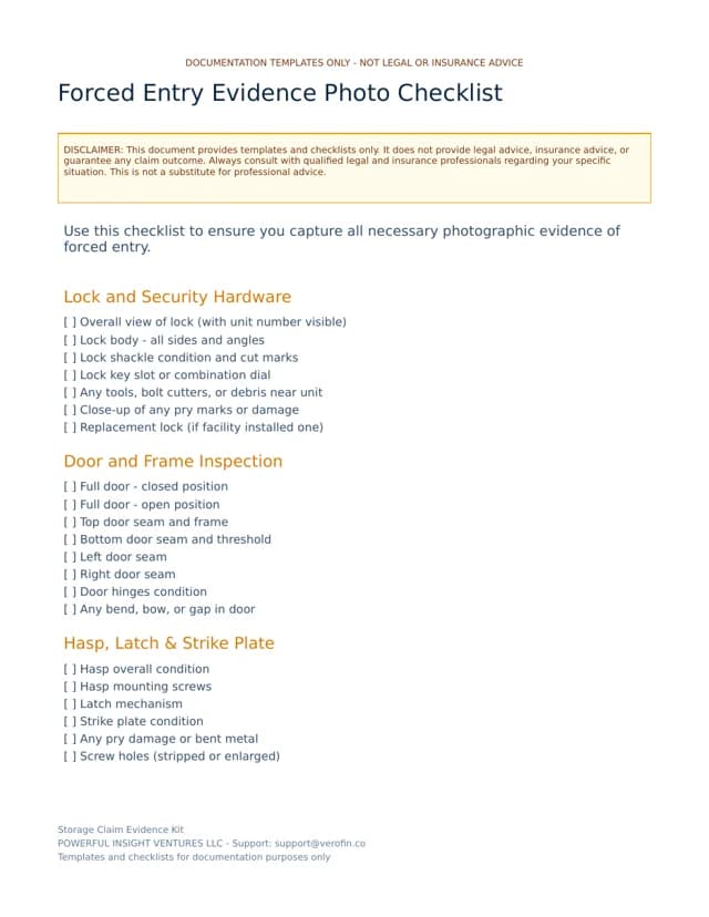 Forced entry photo checklist, page 1